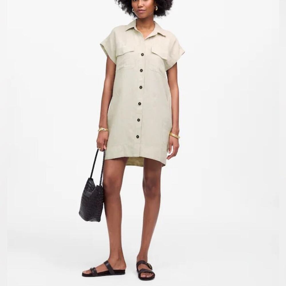 Madewell 100% Linen Utility Short-Sleeve Mini Shirtdress Size XL